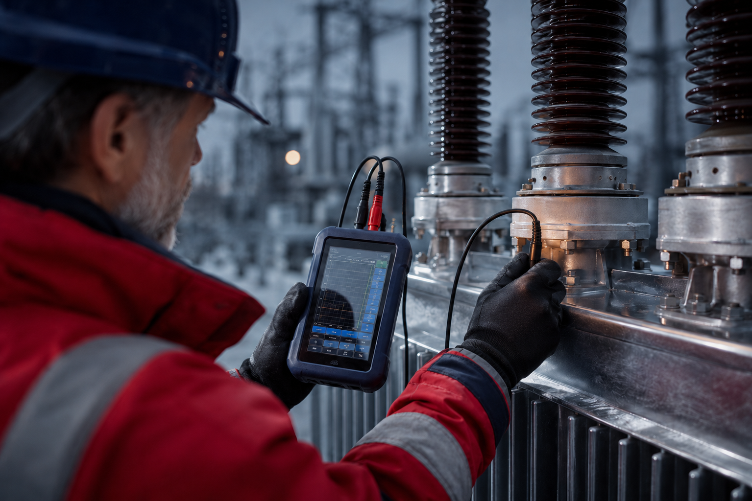 Field engineer servicing transformer