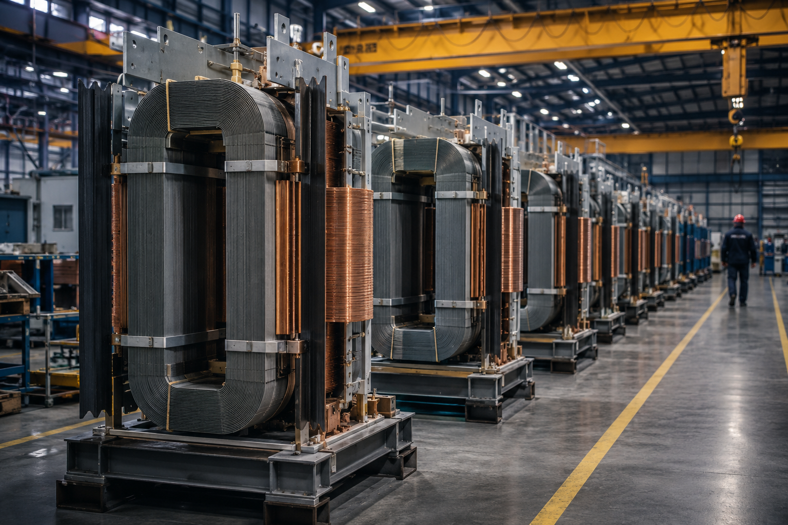 Power transformer cores in factory